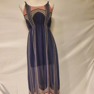 Fire Los Angeles Maxi Dress Blue Pink Back Cutout